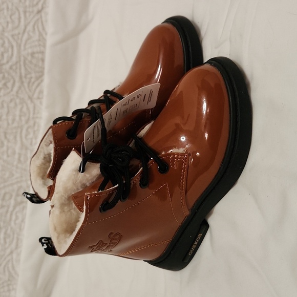 Other - New! Faux brown patent leather ankle boots with faux fur lining waterproof